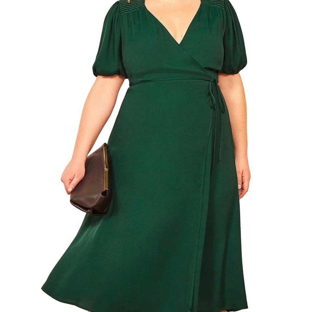 NEW Reformation Augustina Plunge Neck Emerald Dress in Size 2X